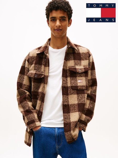 بني - Tommy Jeans Flannel Check Oversized Fit Overshirt (V08059) | ‏495 ر.ق.