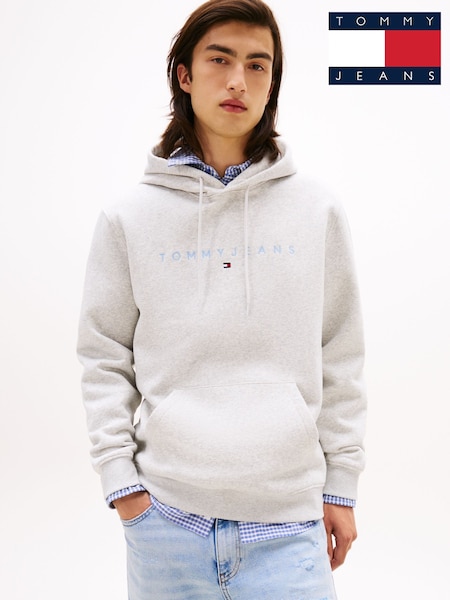 Tommy Jeans White Linear Logo Embroidery Kangaroo Pocket Hoodie (V08064) | €99