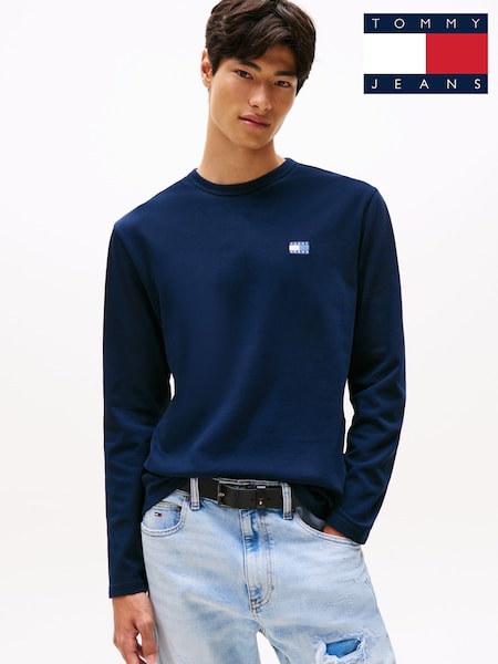 Tommy Jeans Blue Tonal Badge Long Sleeve T-Shirt (V08065) | 198 QAR