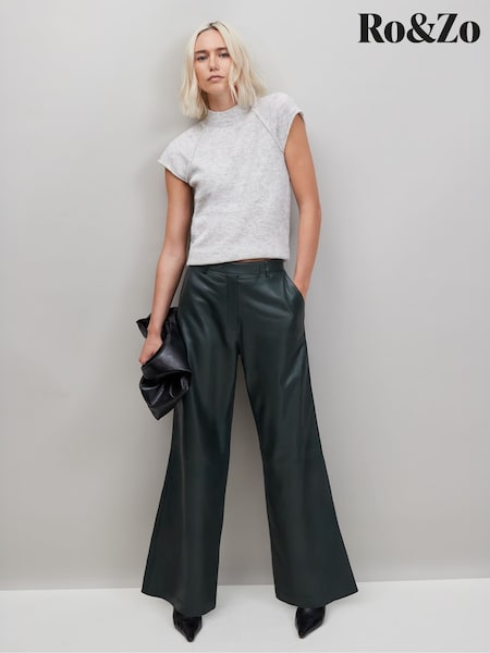 Ro&Zo Green Leather Wide Leg Trousers (V08157) | €423