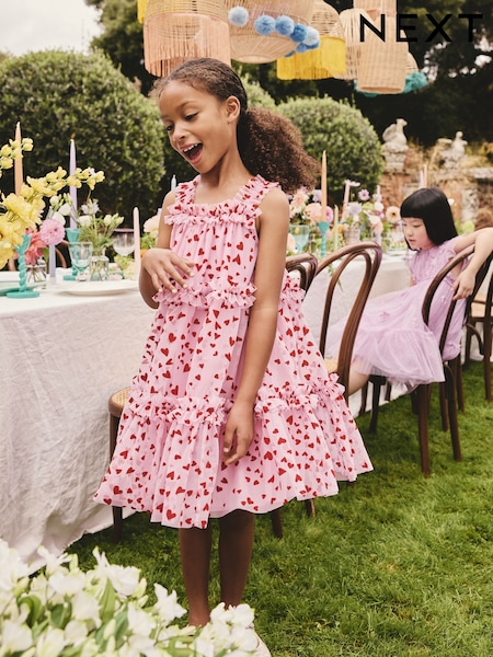 Pink Heart Tiered Mesh Party Dress (3-16yrs) (V08158) | AED122 - AED152