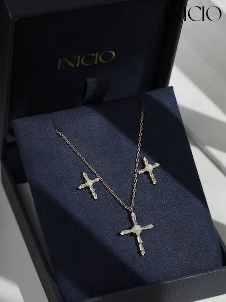 Inicio Cubic Zirconia and Opal Cross Set Gift Box (V08181) | ‏148 ر.ق.