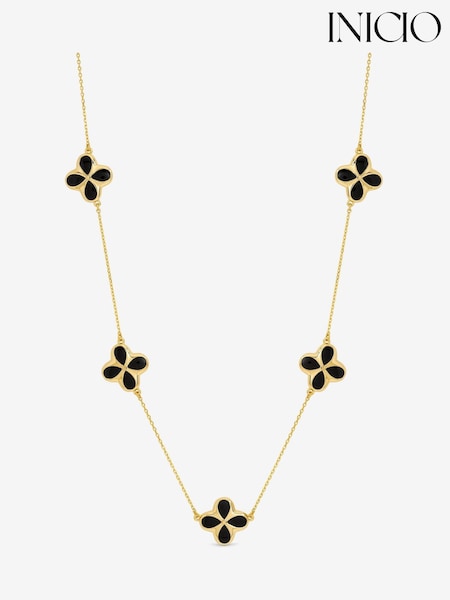Inicio Gold Tone Jet Enamel Clover Necklace (V08182) | €40