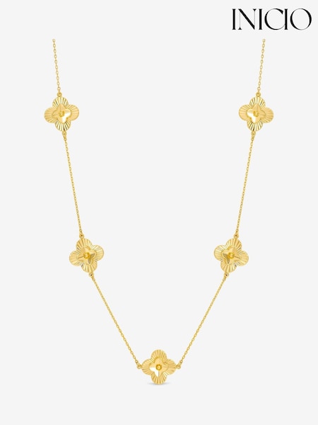 Inicio Gold Tone Diamond Cut Clover Station Necklace (V08188) | €37