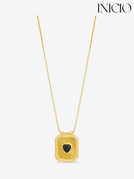 Inicio Gold Plated 14K Jet and Heart Charm Necklace (V08196) | €33