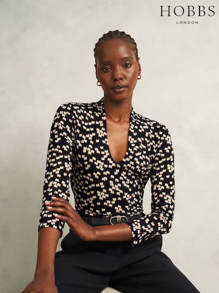 Hobbs Blue Aimee Printed Top (V08216) | €64