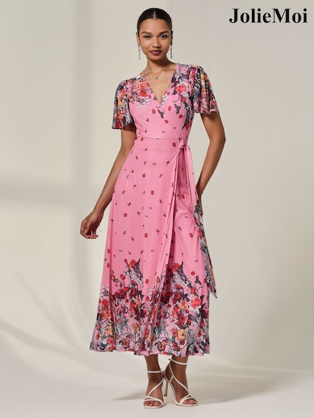 Jolie Moi Floral Mirror Mesh Wrap Maxi Dress (V08223) | R$ 640