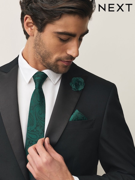 Forest Green Tie Pocket Square and Pin Set (V08225) | AED87