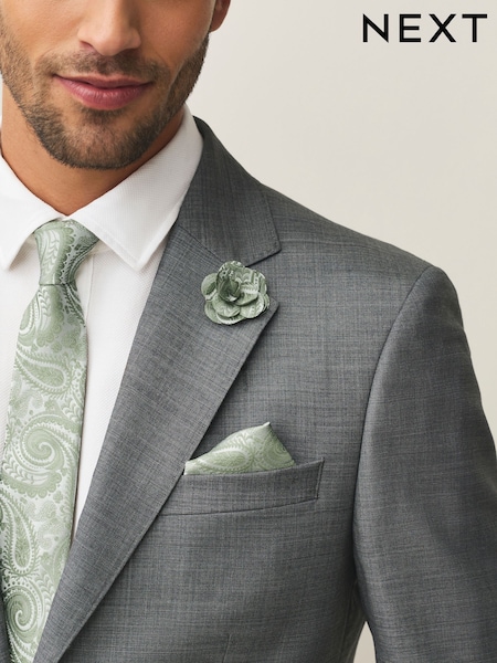 Sage Green Tie Pocket Square and Pin Set (V08229) | AED87