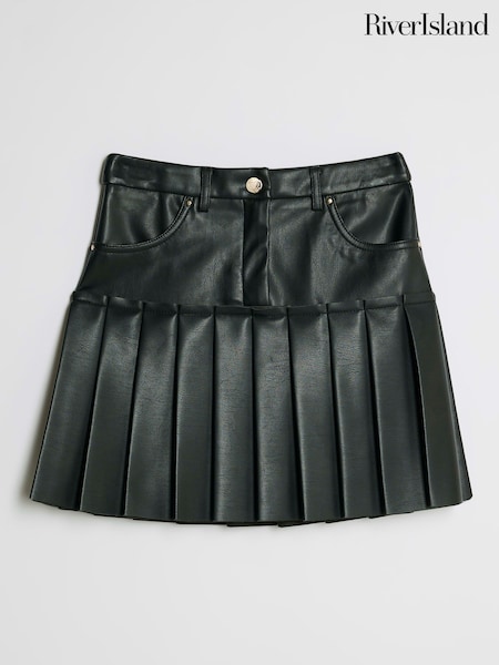 River Island Black Faux Leather Pleated Skirt (V08260) | €25