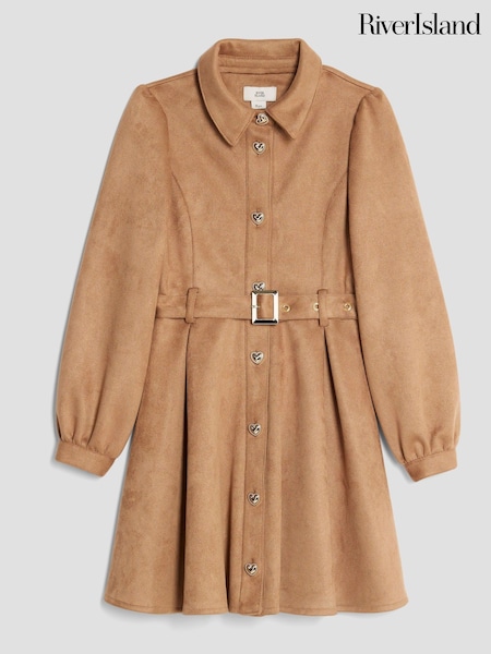 River Island Brown Suedette Belted Skater Dress (V08269) | 178 QAR