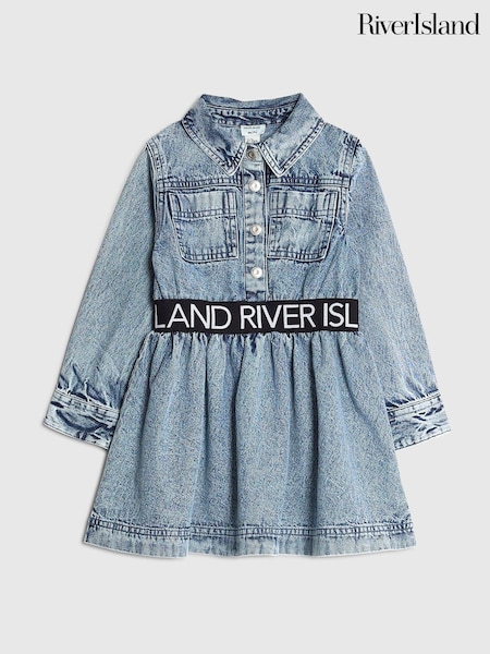 River Island Blue Waist Band Denim Dress (V08291) | 129 QAR