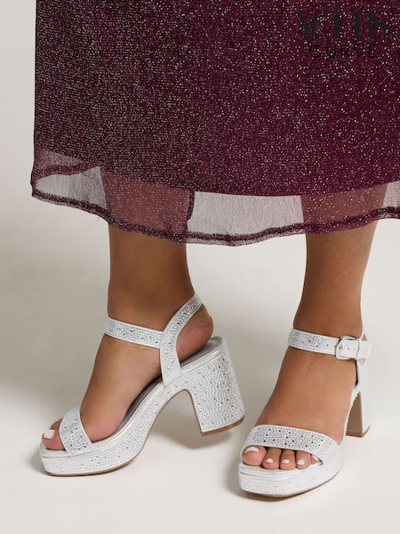 Yours Curve Silver Extra Wide Fit Platform Diamante Sandals (V08323) | €71