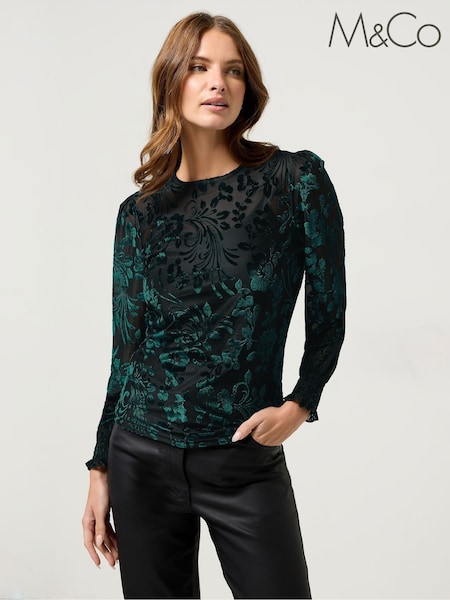 M&Co Green Barroque Devore Top (V08326) | R$ 355