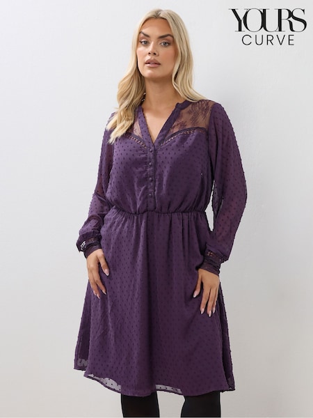 Yours Curve Purple Lace Dobby Mesh Dress (V08329) | €47