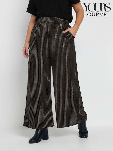 Yours Curve Black Foil Wide Leg Trousers (V08343) | €36