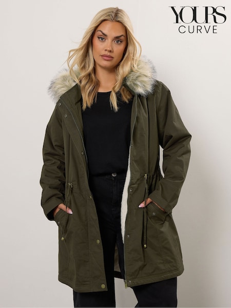 Yours Curve Fur Trim Parka Coat (V08361) | R$ 690