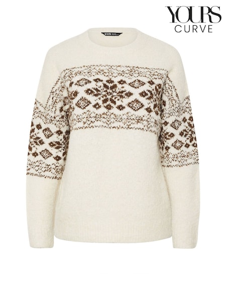 Yours Curve White Fairisle Boucle Jumper (V08363) | €47