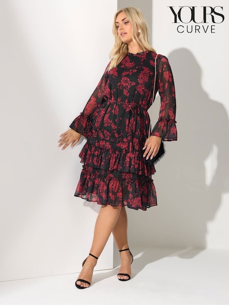 Yours Curve Black London Smock Ruffle Dress (V08388) | €67