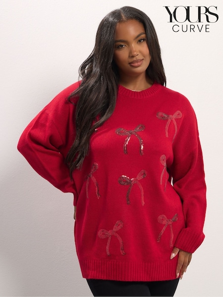 Yours Curve Red Novelty Bow Jumper (V08393) | €45