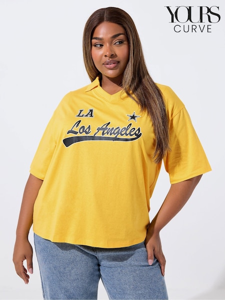 Yours Curve Yellow Limited Rugby Collar  Varsity T-Shirt (V08398) | €28