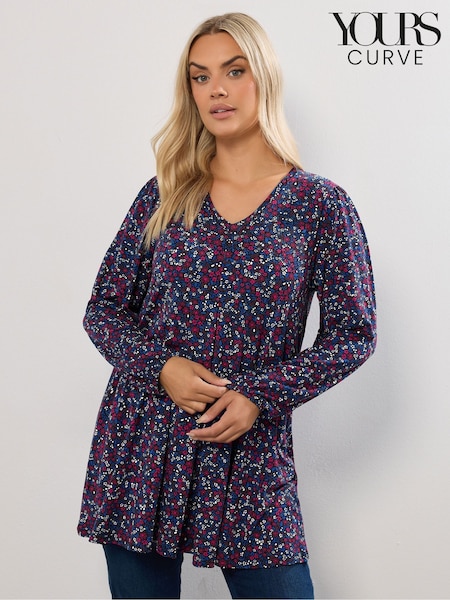 أحمر - Yours Curve Long Sleeve Pleated Balloon Sleeve Top (V08400) | ‏157 د.إ.‏