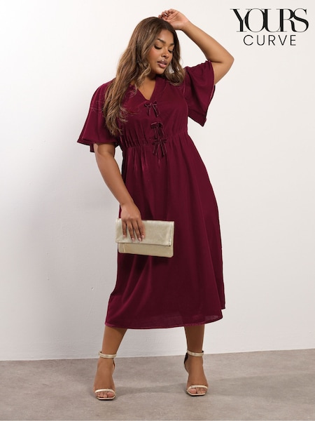 Yours Curve Red Party Velvet Maxi Bow Dress (V08407) | 223 QAR