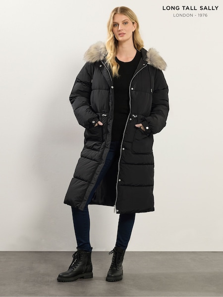 Long Tall Sally Black Padded Midi Coat (V08411) | €111