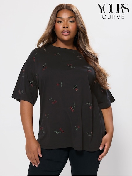 Preto - Yours Curve Oversized Studded T-Shirt (V08417) | R$ 215