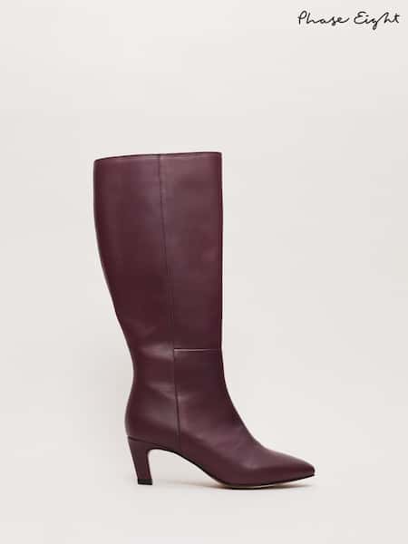 Phase Eight Red Leather Knee Boots (V08454) | €228