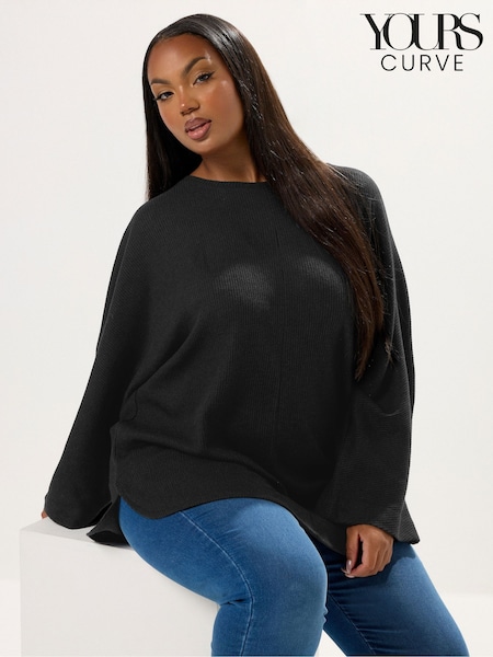 Yours Curve Black Soft Touch Ribbed Jumper (V08498) | €36