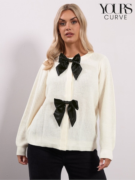 Yours Curve White Satin Bow Cardigan (V08508) | €48