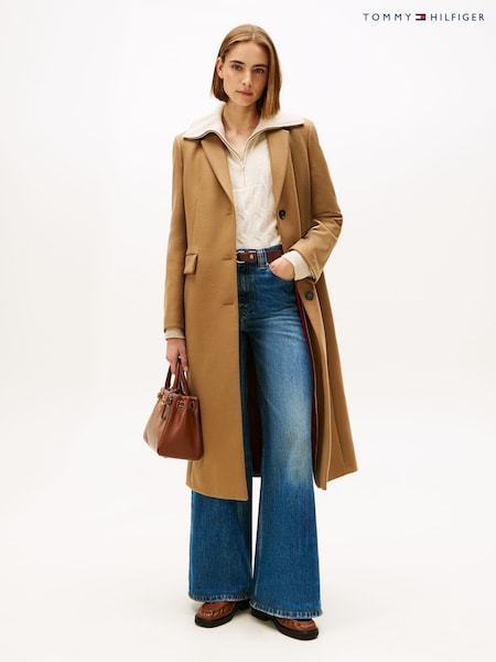 Tommy Hilfiger Brown Wool Blend Longline Coat With Cashmere (V08904) | €460