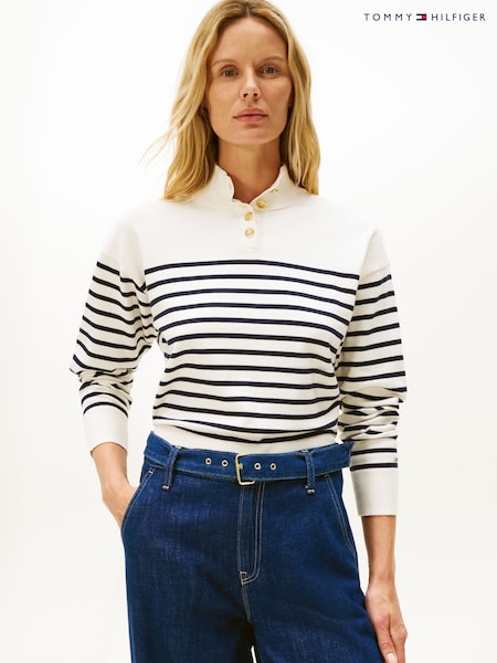 Tommy Hilfiger Stripe Gold-Tone Button Mock Neck Jumper (V08916) | 218 €