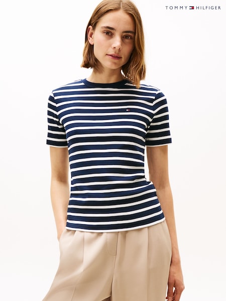 Tommy Hilfiger Blue Crew Neck Slim Fit T-Shirt (V08920) | R$ 445