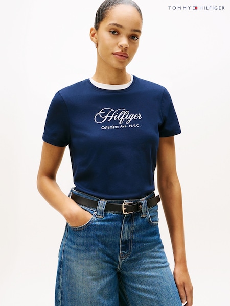 Tommy Hilfiger Blue Logo Embroidery Crew Neck T-Shirt (V08932) | AED262