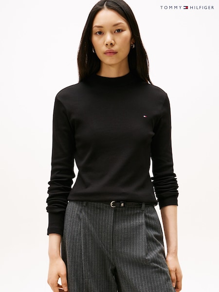 Tommy Hilfiger Black Mock Neck Slim Long Sleeve Top (V08940) | €73