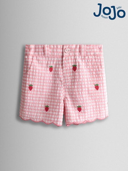 JoJo Maman Bébé Pink Strawberry Scallop Hem Embroidered Shorts (V08972) | ₪91 - ₪106