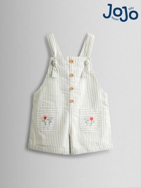 JoJo Maman Bébé Green Floral Embroidered Stripe Dungaree (V08989) | $60 - $67