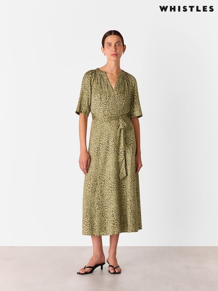 Whistles Green Petite Leopard Viscose Midi Dress (V09011) | € 99