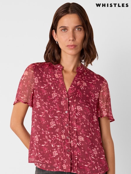 Whistles Red Ditsy Floral V-Neck Blouse (V09012) | €58