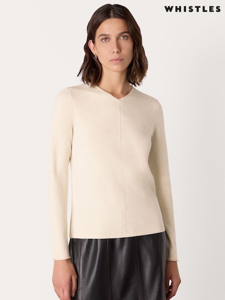 Whistles Cream Mila V-Neck Knit Jumper (V09017) | €56
