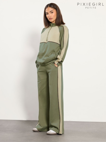 PixieGirl Petite Green Colour Block Wide Leg Joggers (V09212) | €35