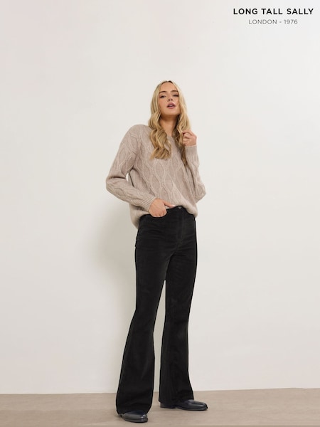 Long Tall Sally Black Kick Flare Cord Trousers (V09229) | €52