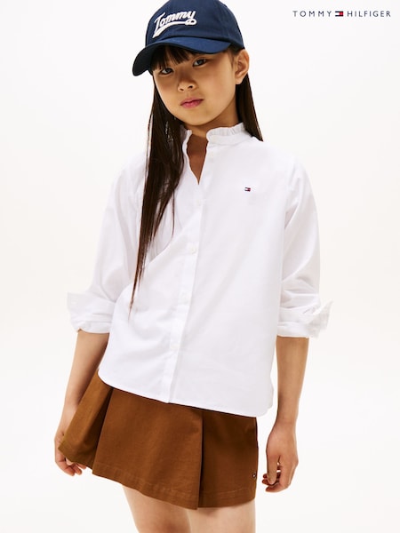 Tommy Hilfiger White Ruffle Collar Poplin Relaxed Fit Blouse (V09265) | €60 - €73