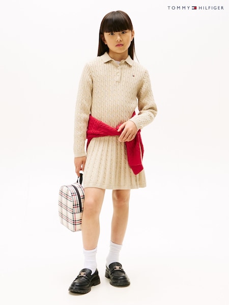 Tommy Hilfiger Cream Cable Knit Polo Collar Jumper Dress (V09267) | AED320 - AED379