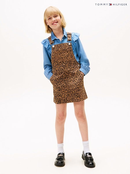 Tommy Hilfiger Brown Leopard Print Denim Dungaree Dress (V09269) | €86 - €99
