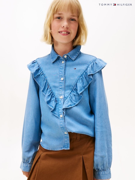 Tommy Hilfiger Blue Ruffle Relaxed Fit Blouse (V09277) | €71 - €85