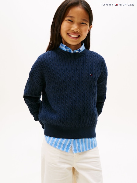 Tommy Hilfiger Blue Relaxed Cable Knit Jumper (V09278) | AED291 - AED349