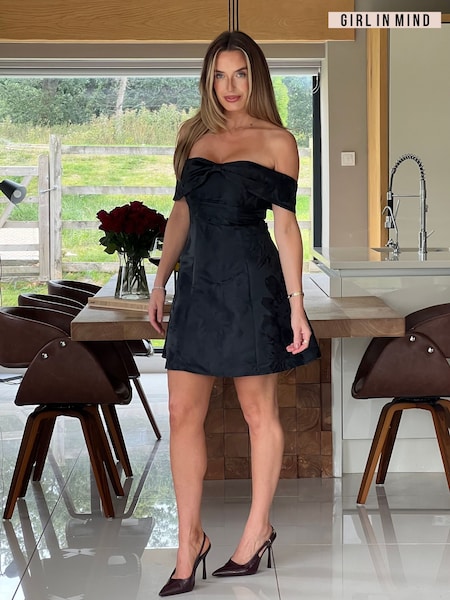 Girl In Mind Black Juliet Bow Detail Off The Shoulder Mini Dress (V09290) | €66